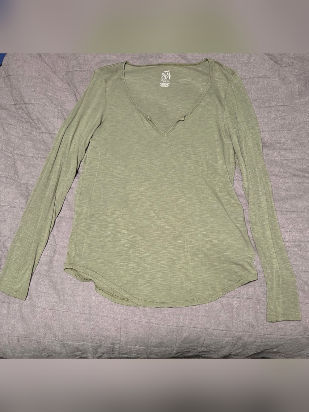 aerie Olive Green V-Neck Long Sleeve Tee